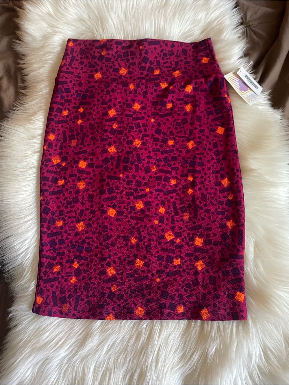 LuLaRoe Magenta Pencil Skirt with Orange Accents